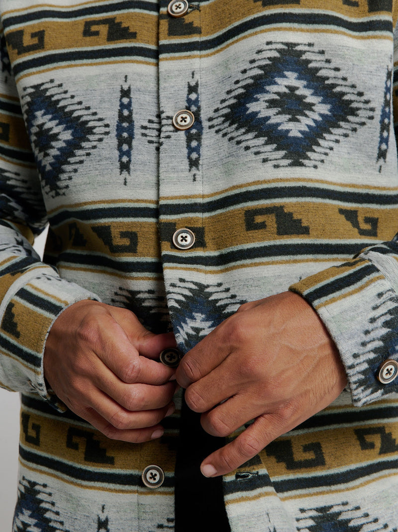 Aztec Pattern Overshirt with Button Closure: Modern Design and Comfort | Cement