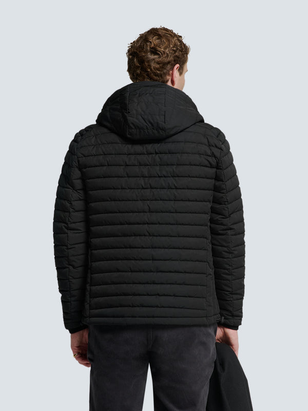 Lightweight Quilted Jacket with Hood and Adjustable Drawstrings: Functional and Stylish | Black