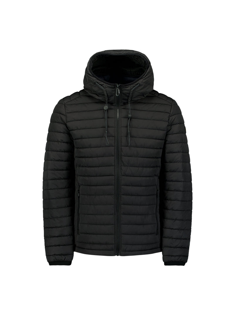 Lightweight Quilted Jacket with Hood and Adjustable Drawstrings: Functional and Stylish | Black