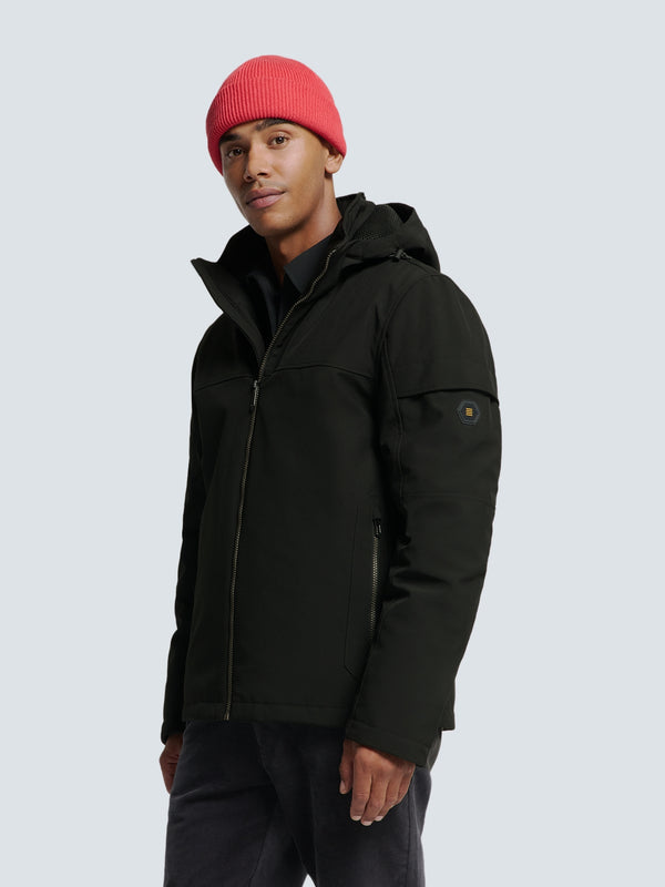 Short Softshell Jacket with Hood, Stretch, and Sleeve Pocket: Functional and Stylish | Black