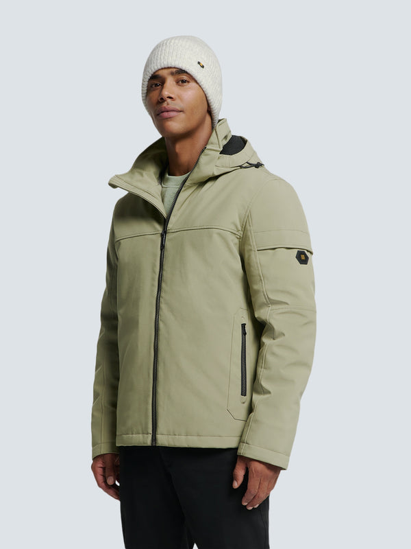 Short Softshell Jacket with Hood, Stretch, and Sleeve Pocket: Functional and Stylish | Smoke