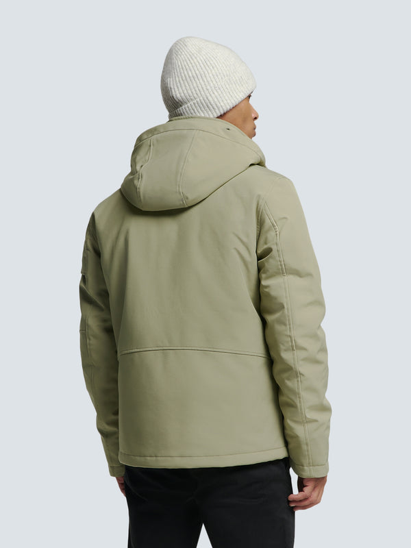 Short Softshell Jacket with Hood, Stretch, and Sleeve Pocket: Functional and Stylish | Smoke