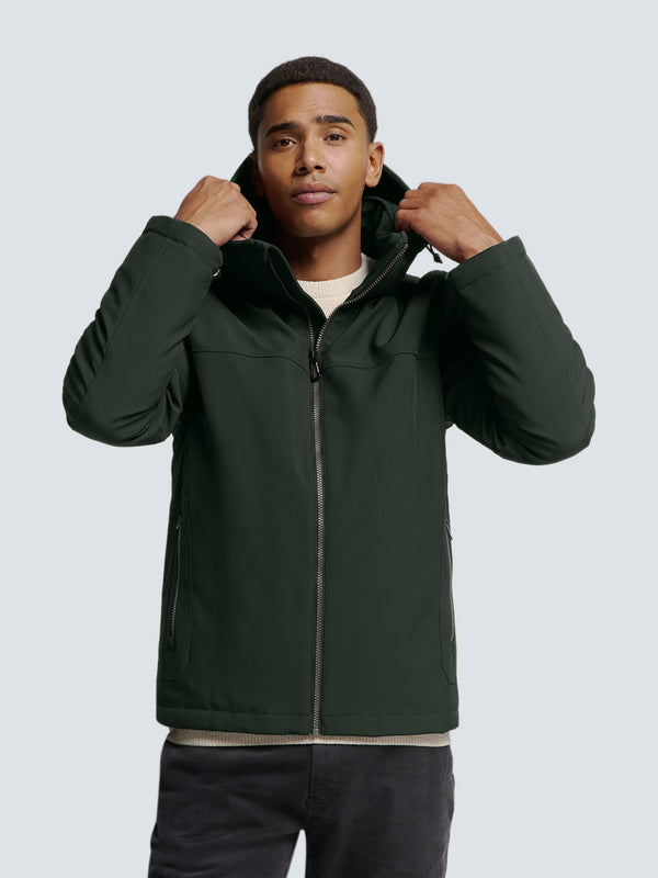 Short Softshell Jacket with Hood, Stretch, and Sleeve Pocket: Functional and Stylish | Dark Moss