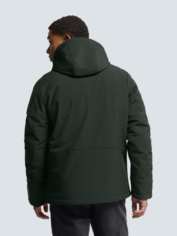 Short Softshell Jacket with Hood, Stretch, and Sleeve Pocket: Functional and Stylish | Dark Moss