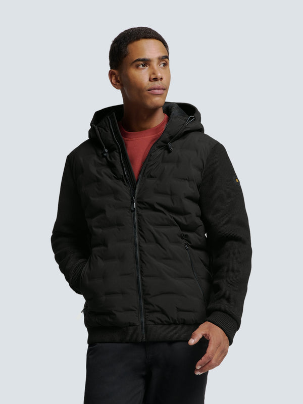 Sealed Jacket with Hood and Knitted Sleeves: Perfect Protection and Style | Black