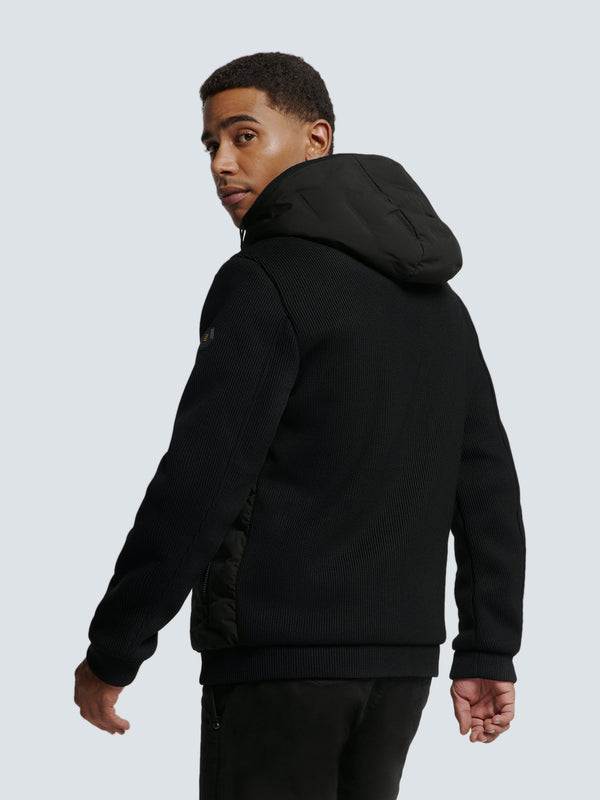 Sealed Jacket with Hood and Knitted Sleeves: Perfect Protection and Style | Black