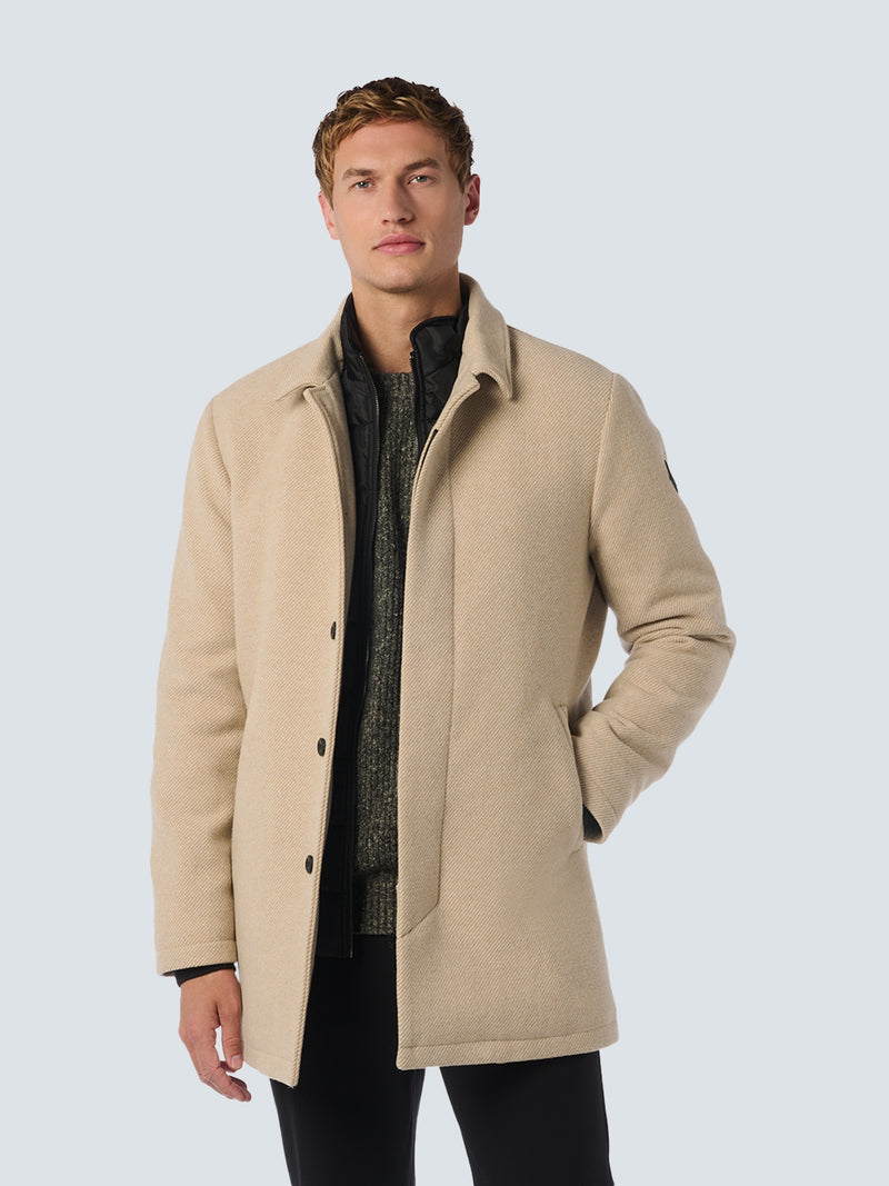 Mid-Length Coat with Wool and Removable Lining | Cement