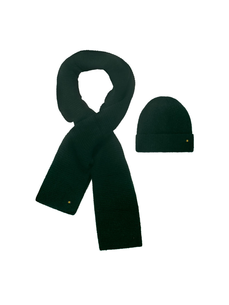 Rib-Knit Beanie and Scarf Set: Warmth and Style for Every Day | Dark Green