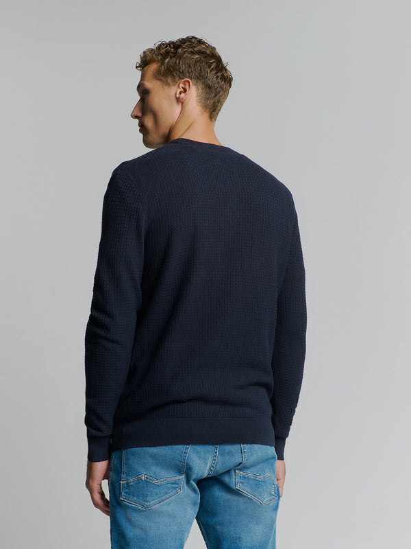 Two-tone Crewneck Pullover | Blueberry