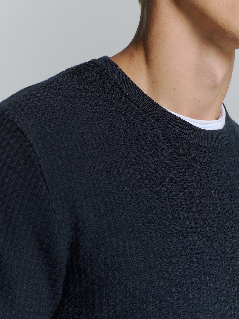 Two-tone Crewneck Pullover | Blueberry