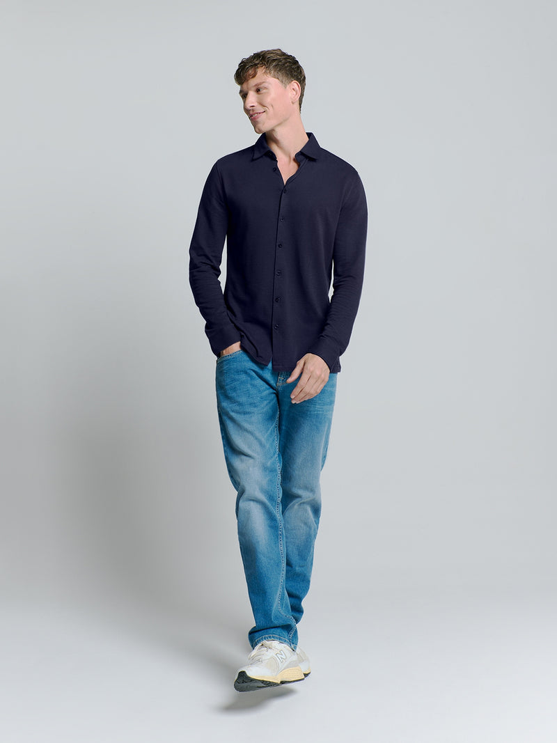 Jersey Stretch Melange Shirt | Blueberry