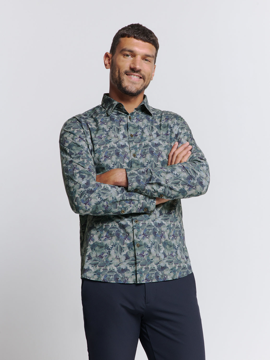 Printed Stretch Shirt | Blueberry