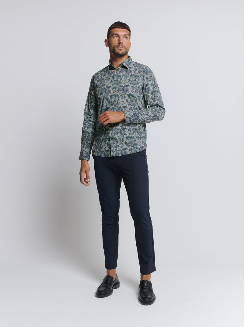 Printed Stretch Shirt | Blueberry