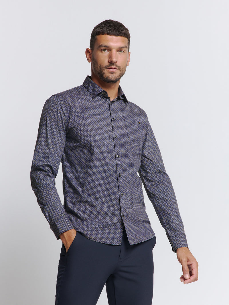 Printed Stretch Shirt | Blueberry