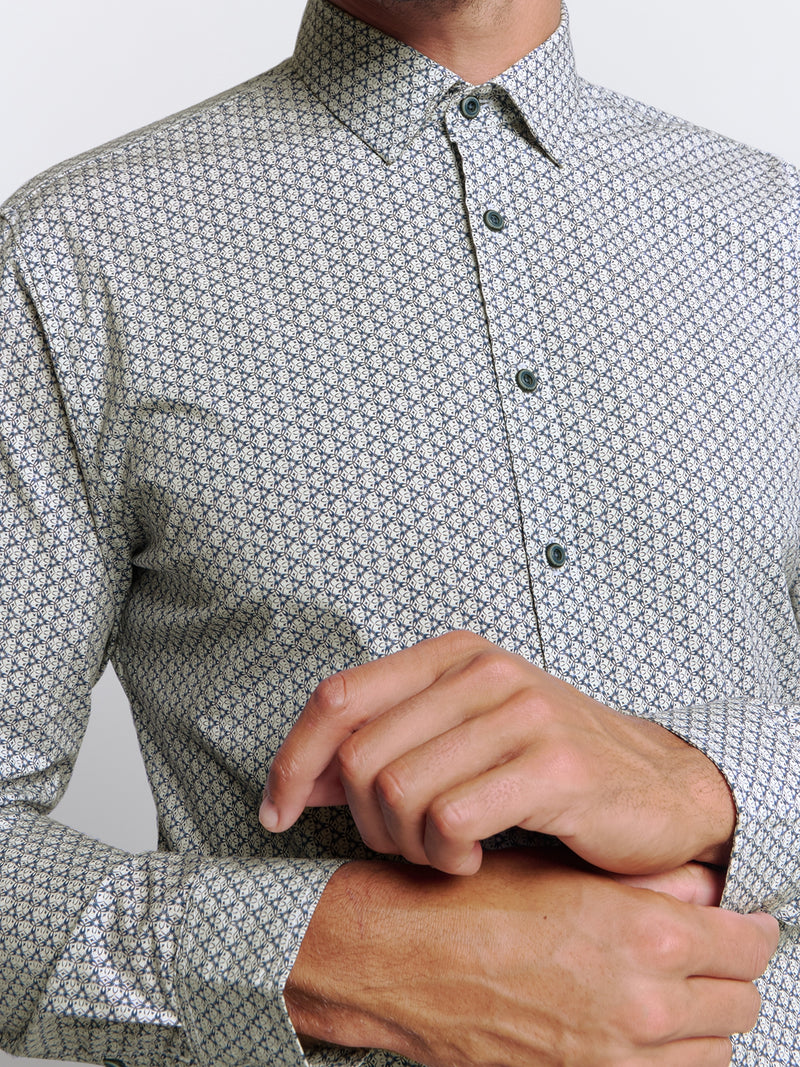 Printed Stretch Shirt | White