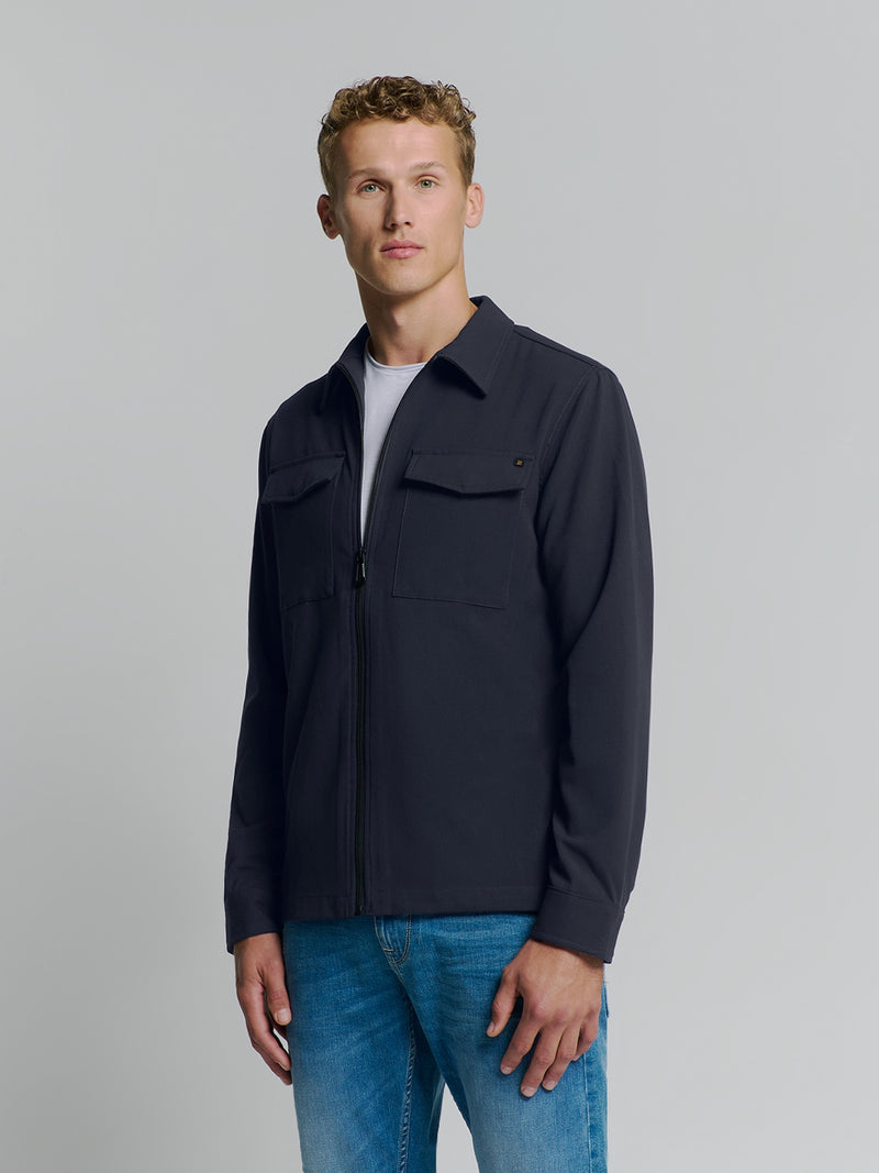 Full zip stretch Overshirt | Blueberry