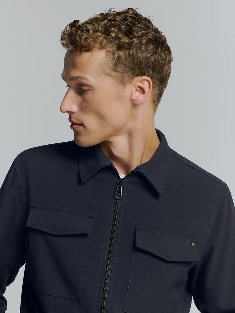 Full zip stretch Overshirt | Blueberry