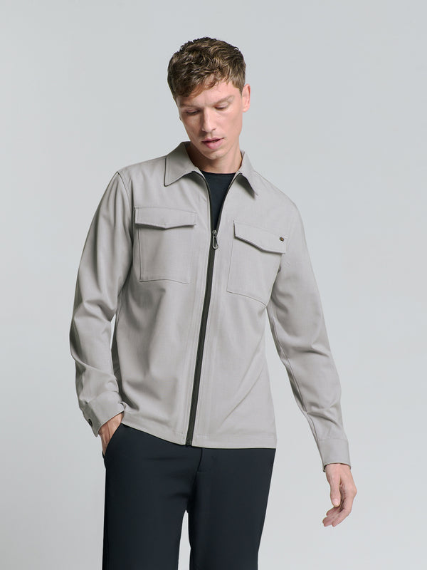 Full zip stretch Overshirt | Grey Melange