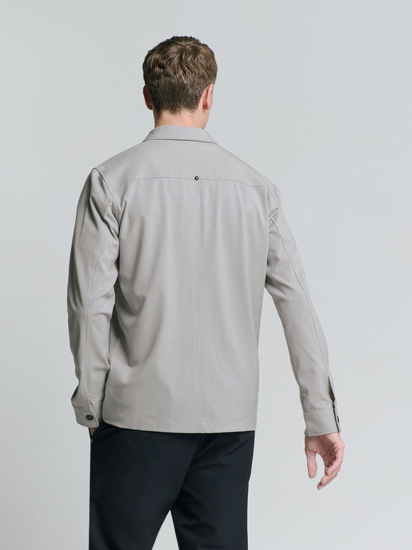 Full zip stretch Overshirt | Grey Melange