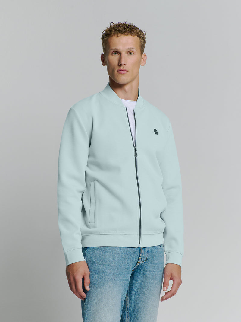 Full-zip pique sweater | Ice