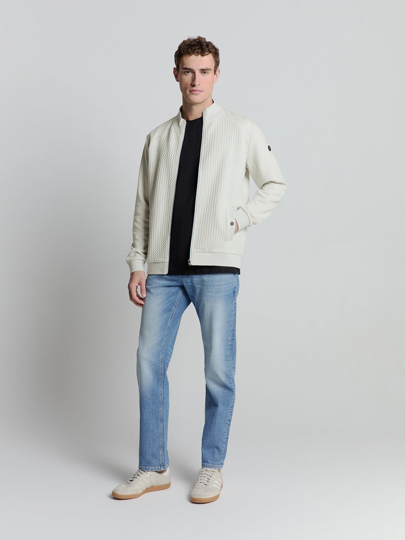 Full-zip jacquard sweater | Chalk