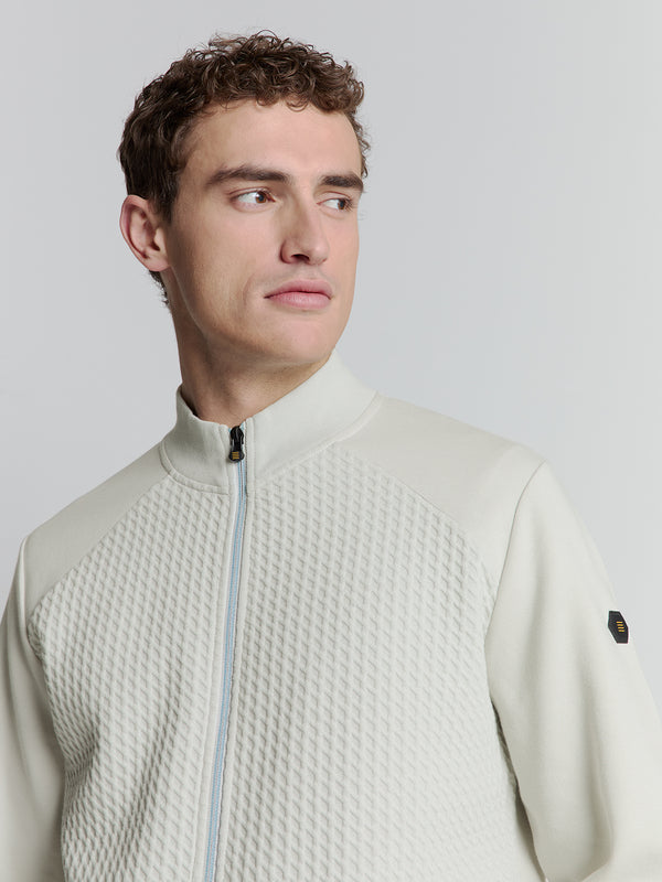 Full-zip jacquard sweater | Chalk