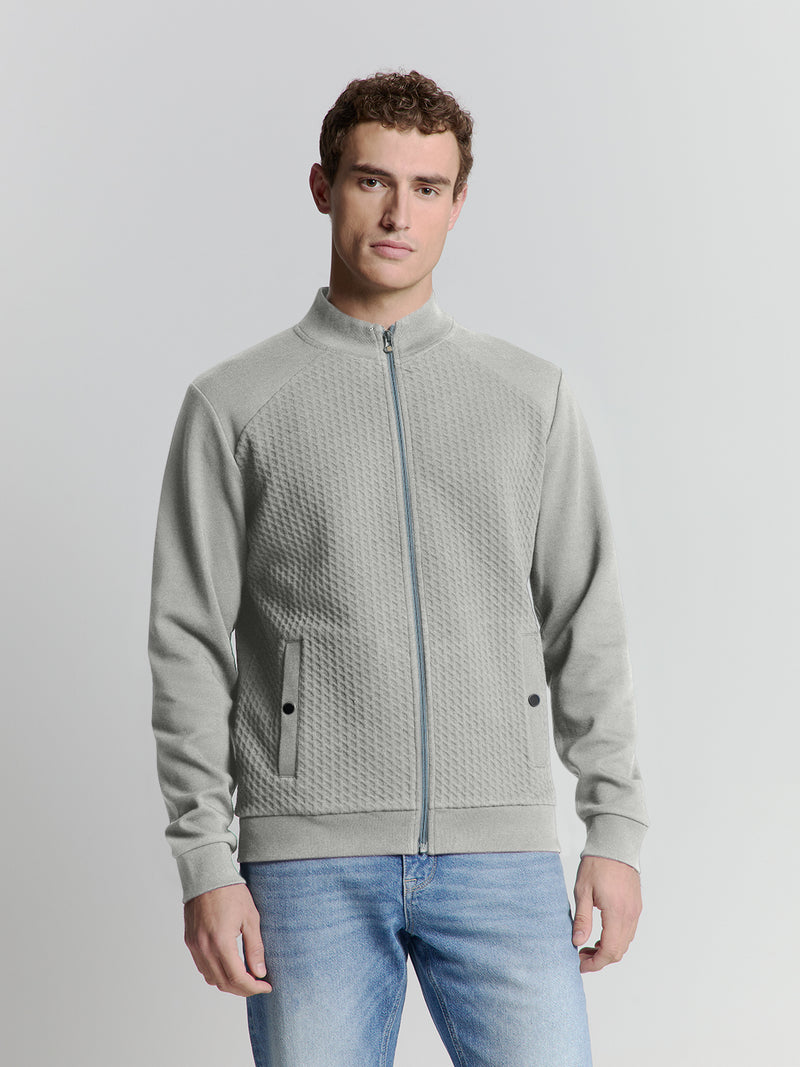 Full-zip jacquard sweater | Grey Melange