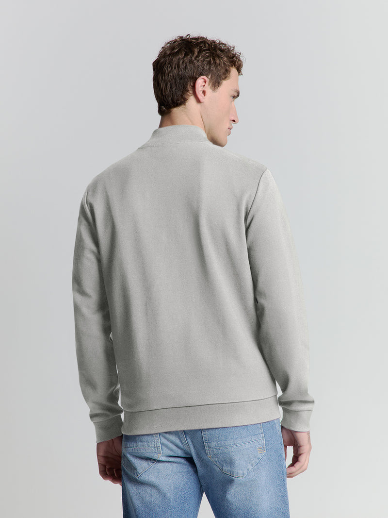 Full-zip jacquard sweater | Grey Melange