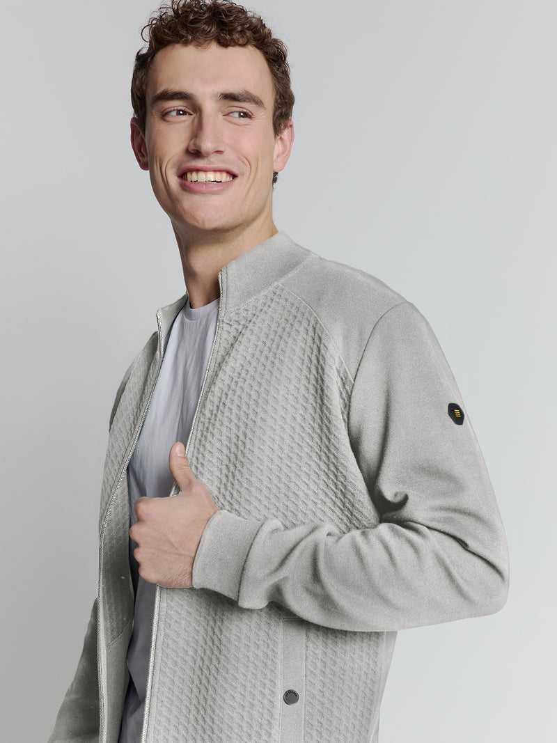 Full-zip jacquard sweater | Grey Melange