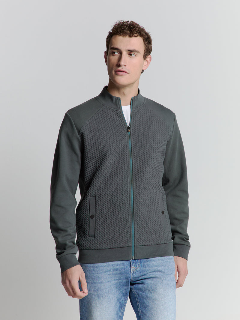 Full-zip jacquard sweater | Dark Steel