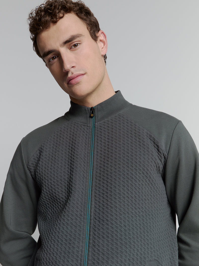 Full-zip jacquard sweater | Dark Steel