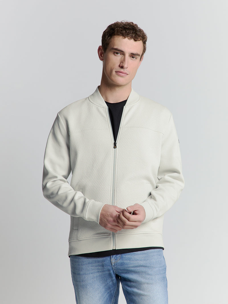 Full-zip jacquard sweater | Chalk