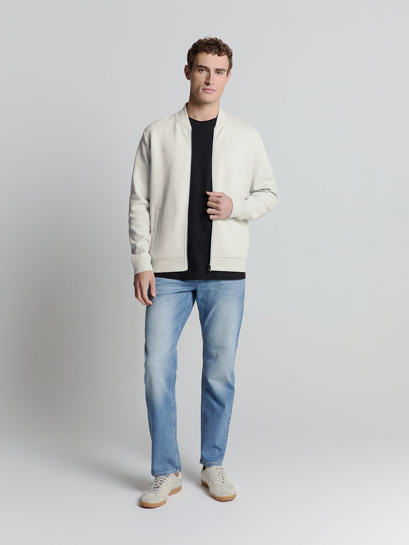 Full-zip jacquard sweater | Chalk