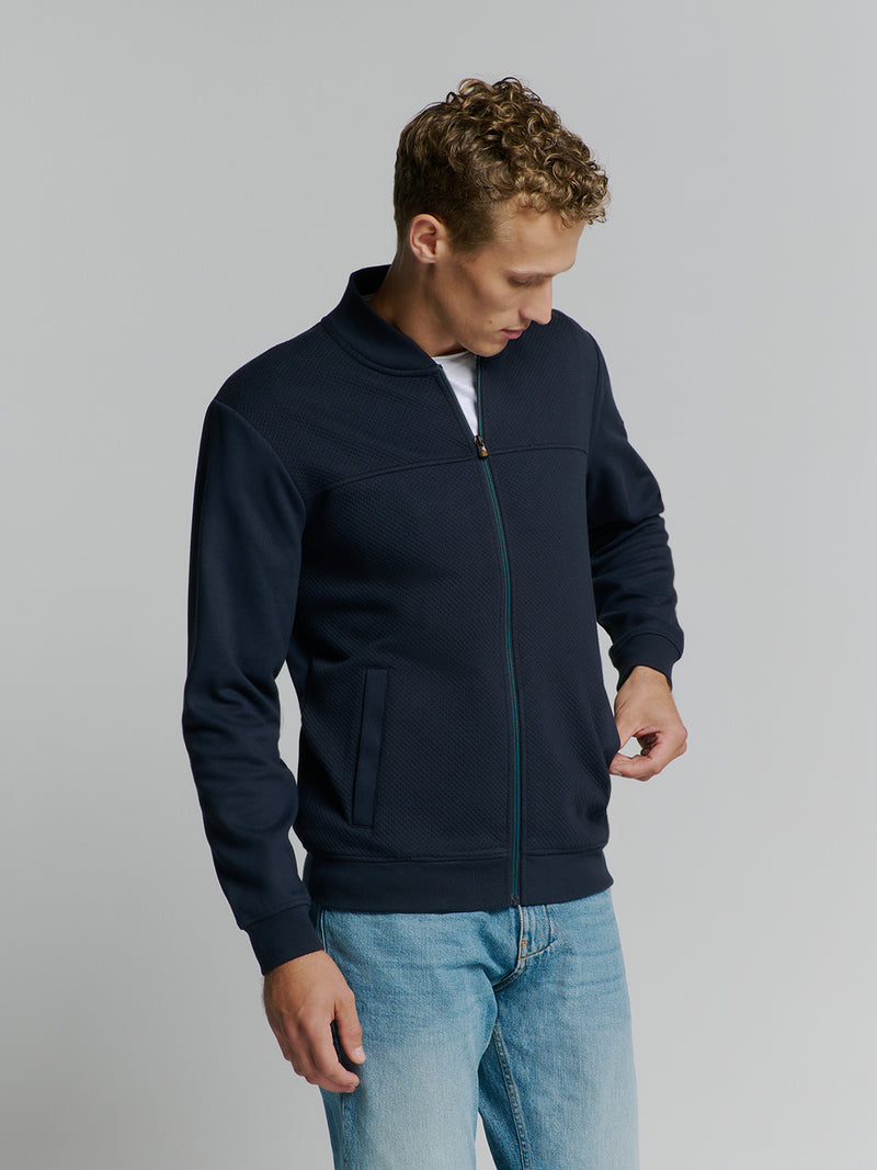 Full-zip jacquard sweater | Deep Blue