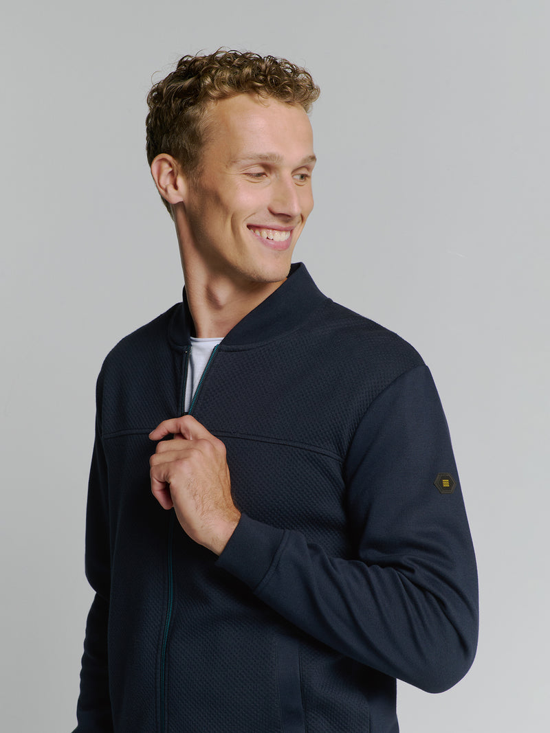 Full-zip jacquard sweater | Deep Blue