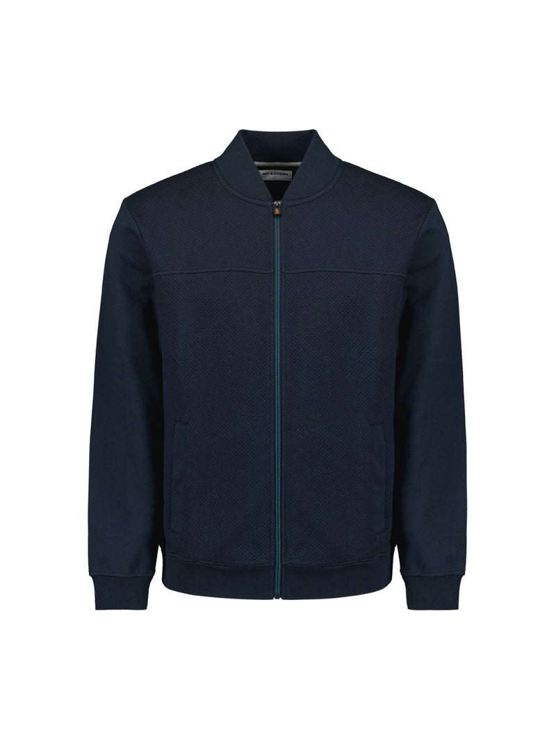 Full-zip jacquard sweater | Deep Blue