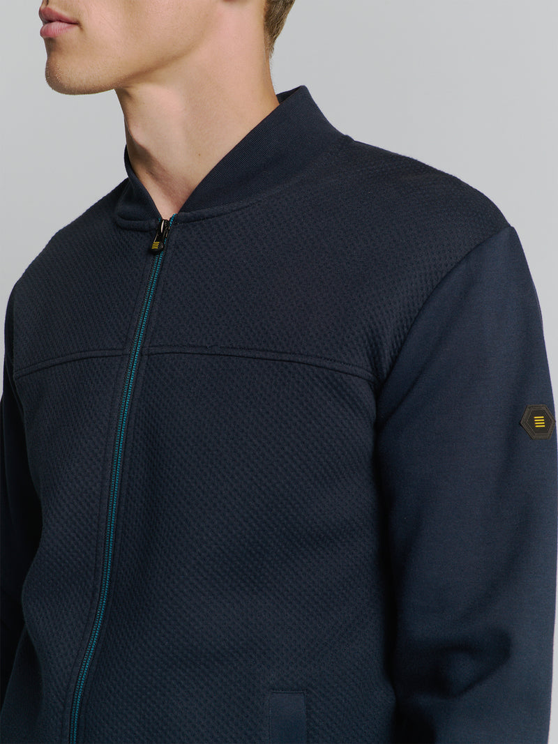 Full-zip jacquard sweater | Deep Blue