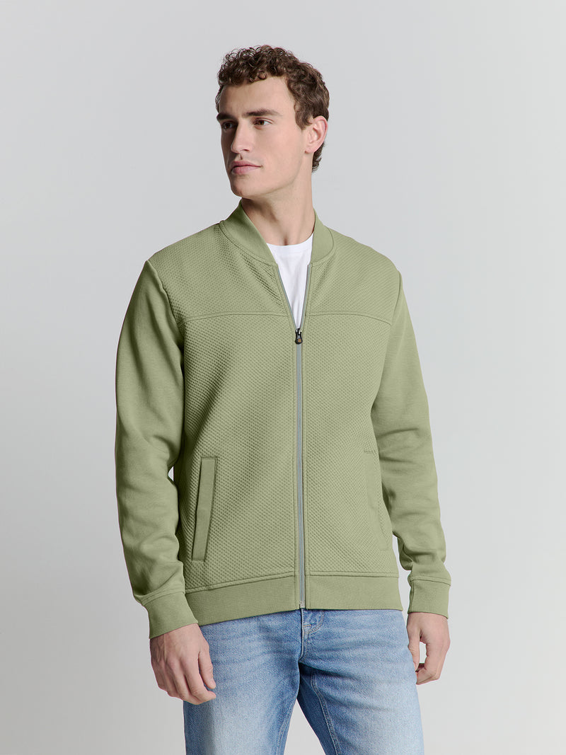 Full-zip jacquard sweater | Light Army