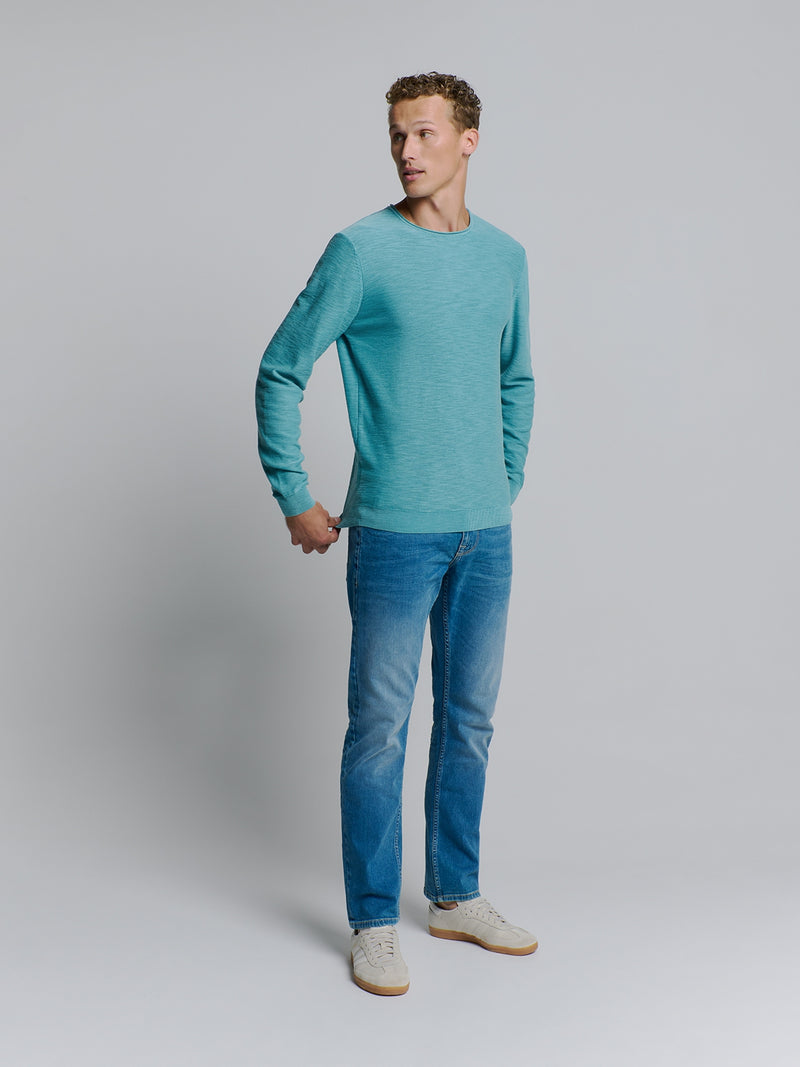 Pullover Crewneck Garment Dyed + Stone Washed | Seablue