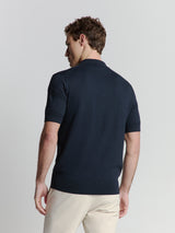 Pullover Short Sleeve Full Button Polo Relief Knit | Deep Blue