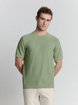 Pullover Short Sleeve Crewneck Solid Slub Knit | Green