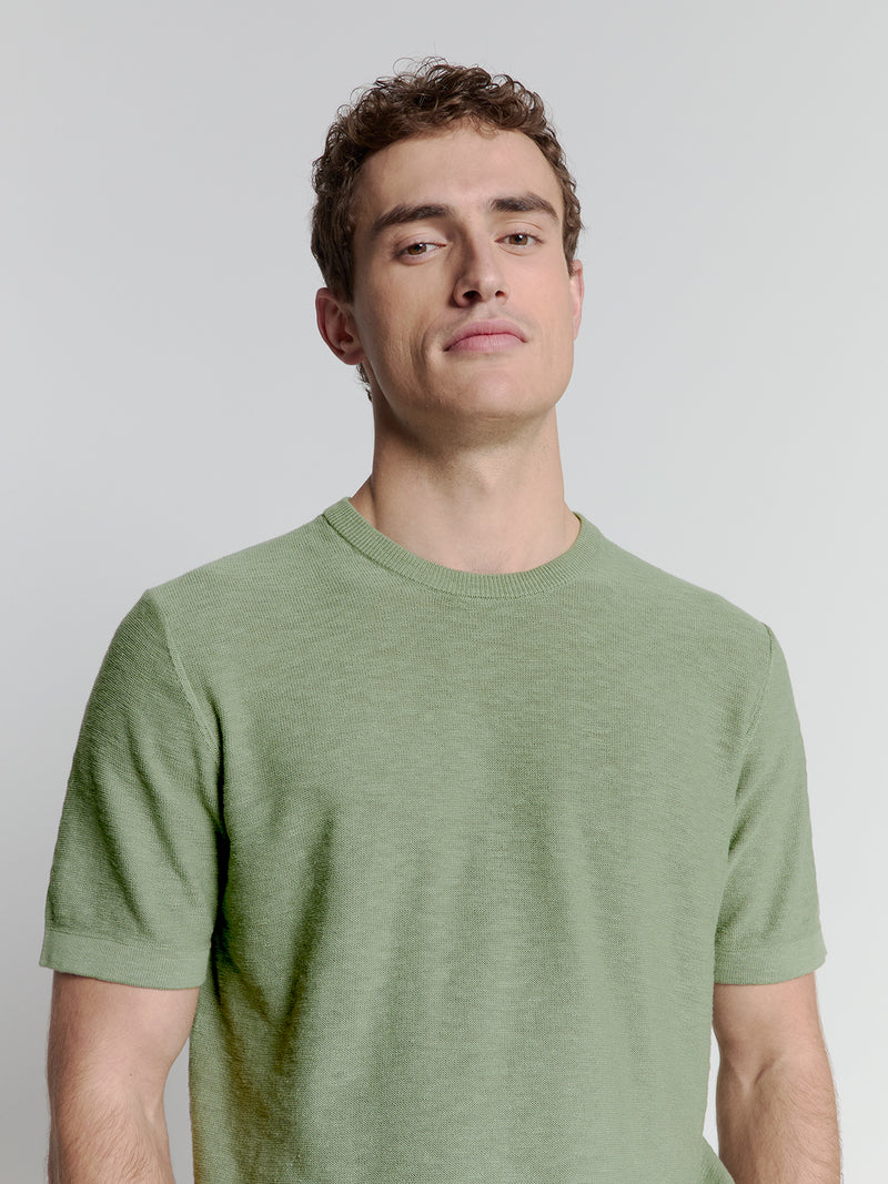 Pullover Short Sleeve Crewneck Solid Slub Knit | Green