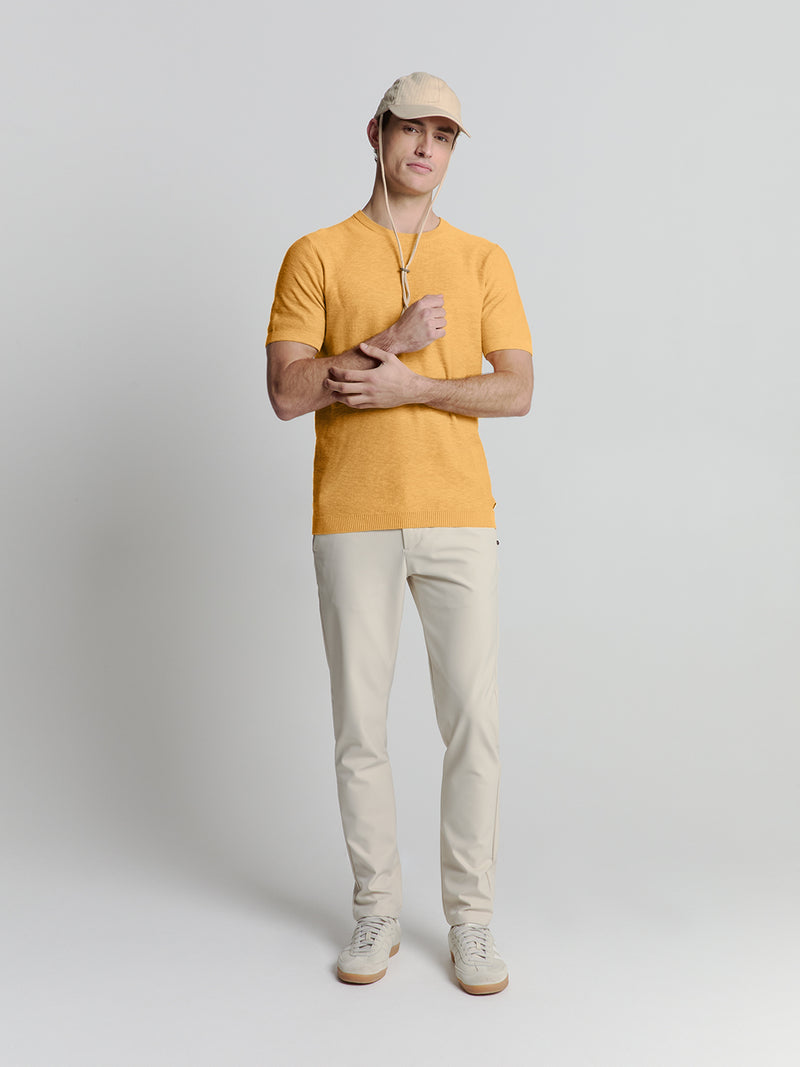 Pullover Short Sleeve Crewneck Solid Slub Knit | Yellow