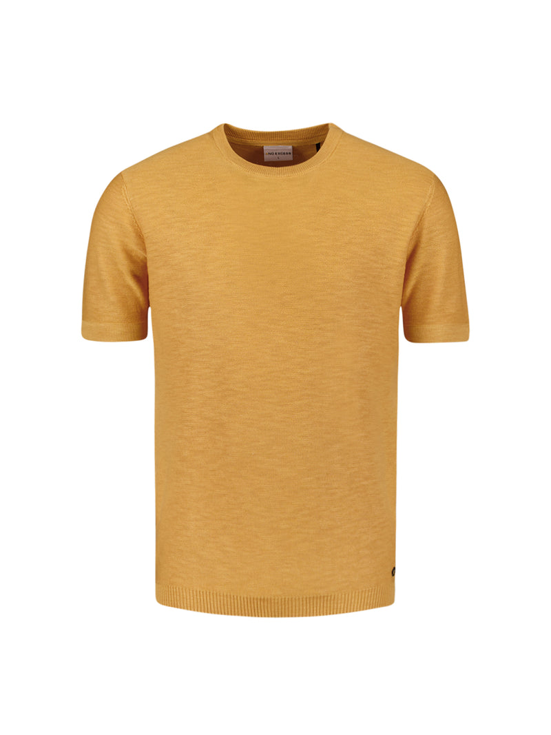 Pullover Short Sleeve Crewneck Solid Slub Knit | Yellow