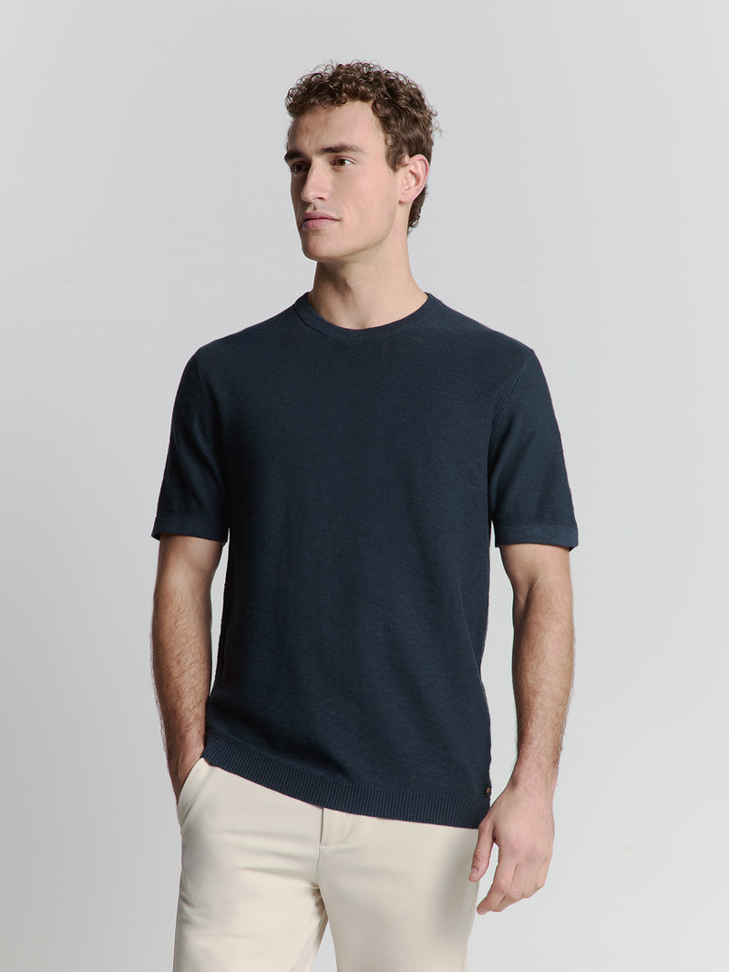 Pullover Short Sleeve Crewneck Solid Slub Knit | Night