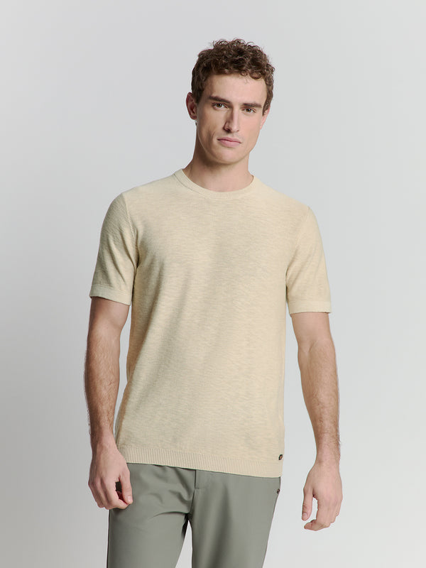 Pullover Short Sleeve Crewneck Solid Slub Knit | Cement