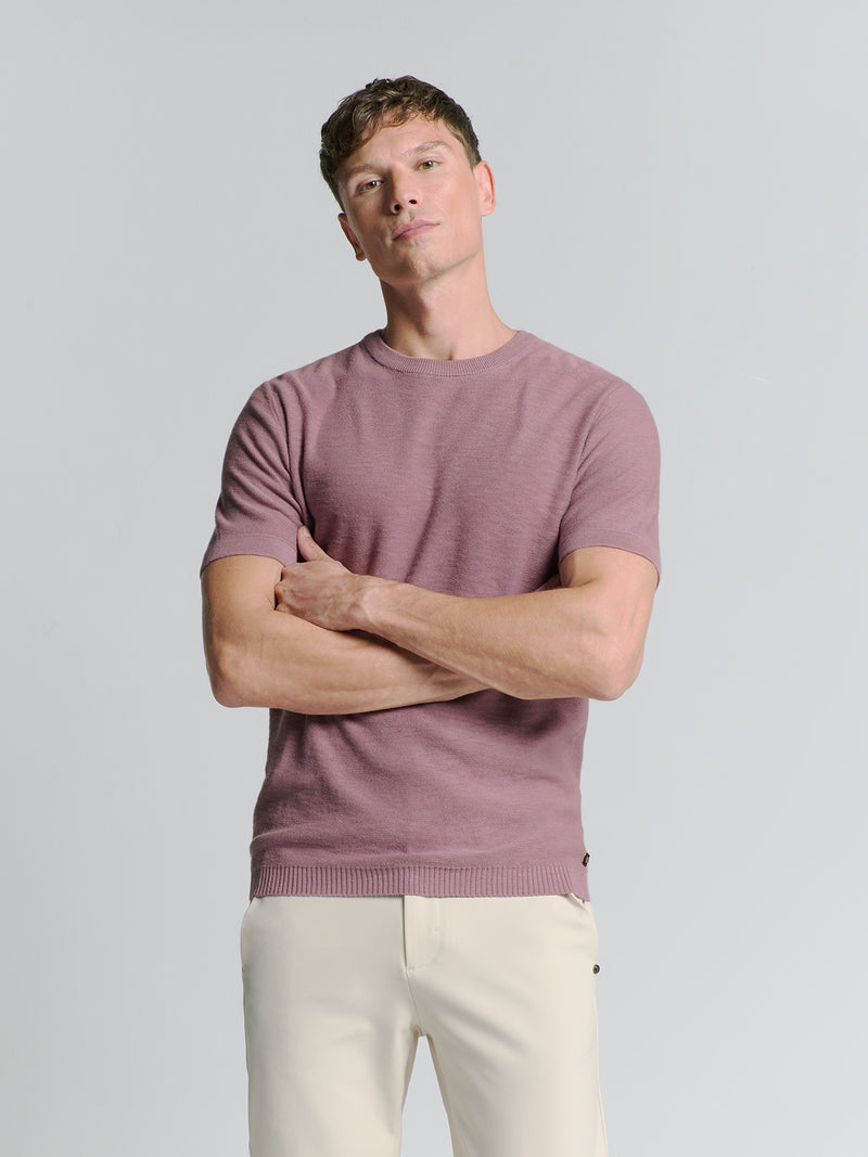 Pullover Short Sleeve Crewneck Solid Slub Knit | Mauve