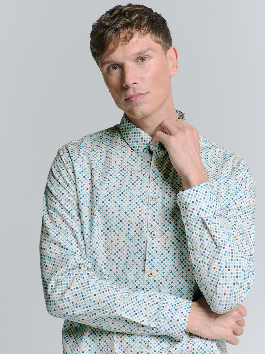 Printed stretch shirt | Seablue