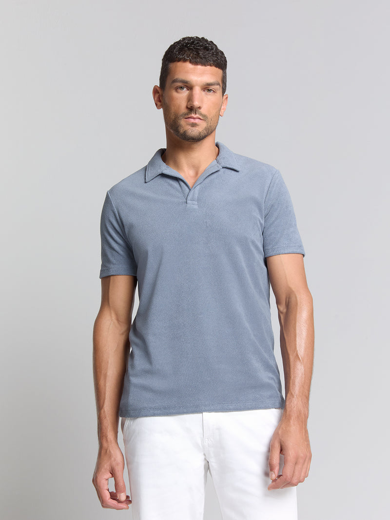 Terry knit poloshirt | Washed Blue
