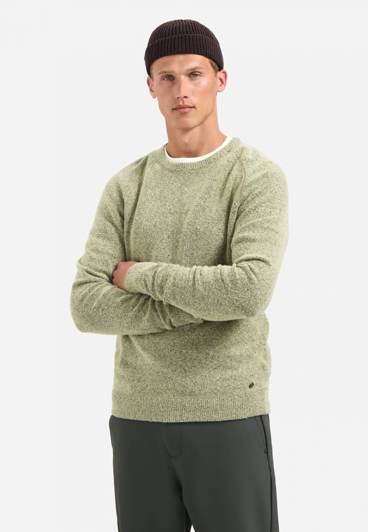 Melange wool jumper | Light Moss